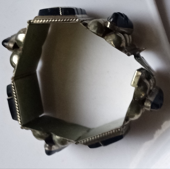 Sterling Silver Vintage Heavy 40's Mexico Aztec Faces Signed Link Bracelet - Picture 14 of 15